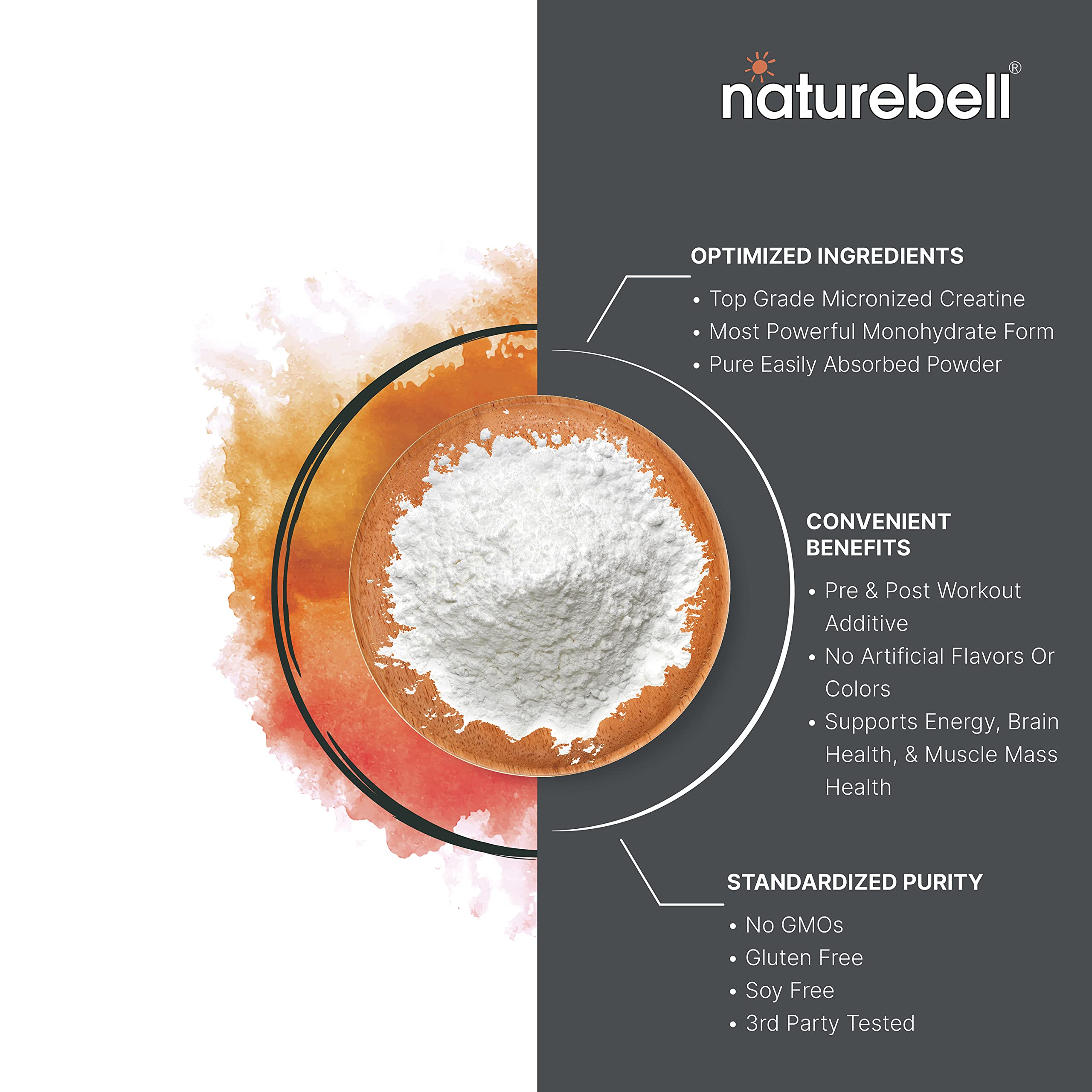 Keto and vegan friendly labels on NatureBell creatine packaging