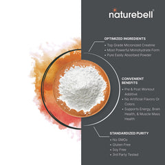 Keto and vegan friendly labels on NatureBell creatine packaging