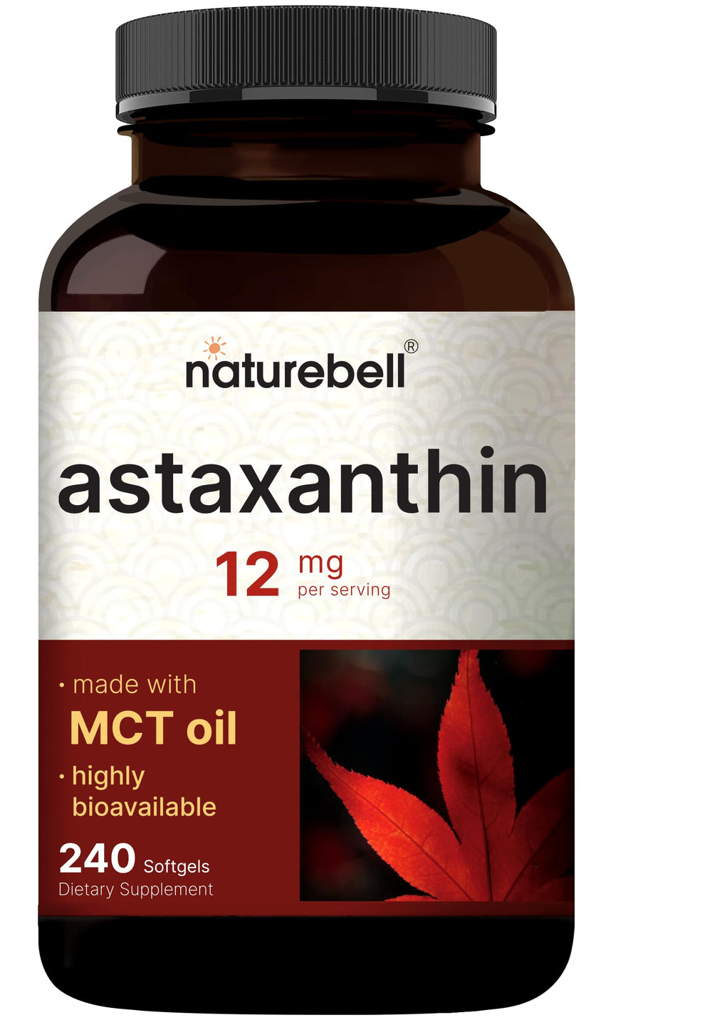 NatureBell Maximum Strength Astaxanthin bottle front view for daily antioxidant support