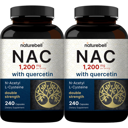 NatureBell NAC with Quercetin 2 Pack bottles show double-strength antioxidant formula.
