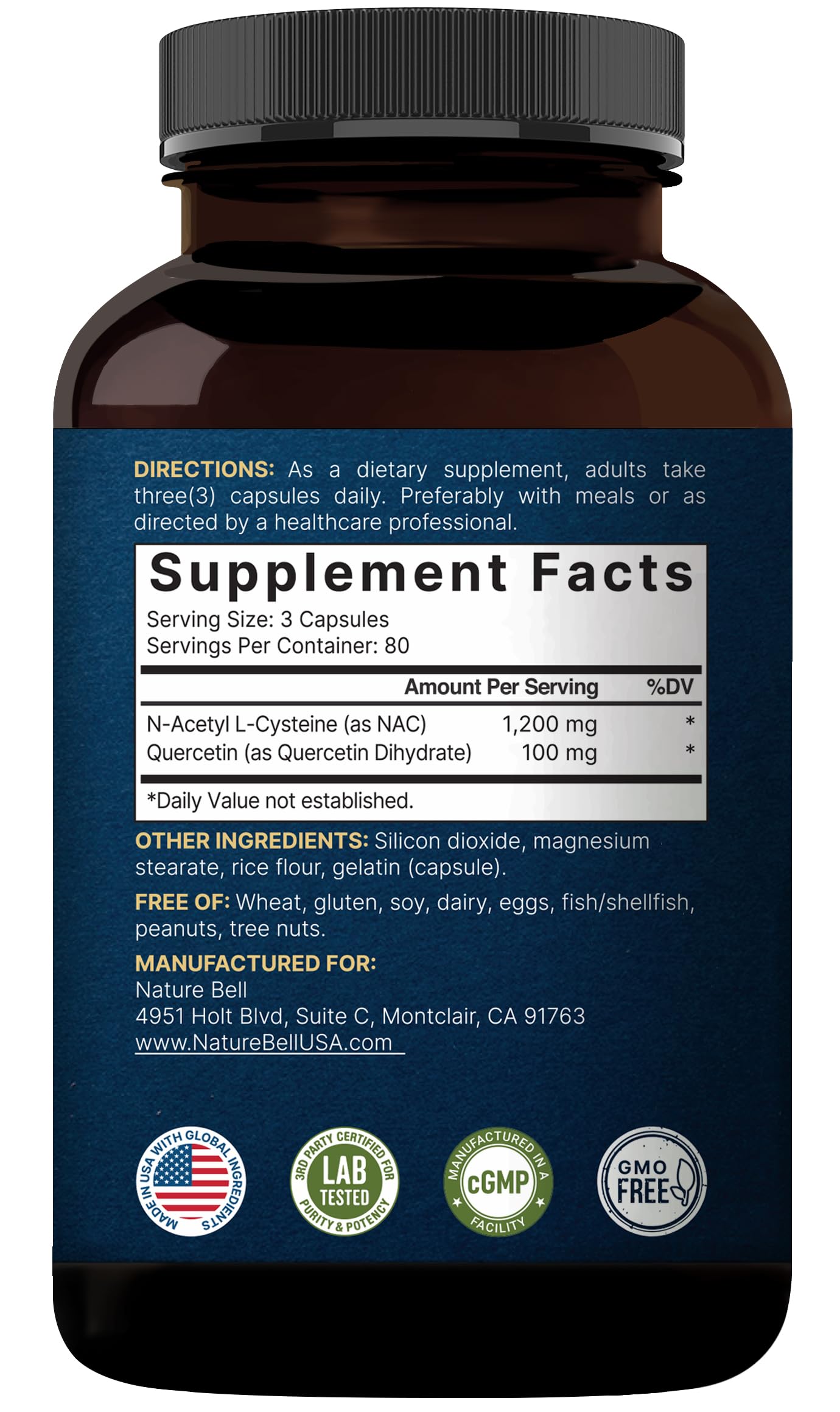 NatureBell NAC with Quercetin 2 Pack bottle on a store shelf for household use.
