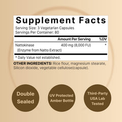NatureBell nattokinase bottle label detailing natto-derived enzyme and potency