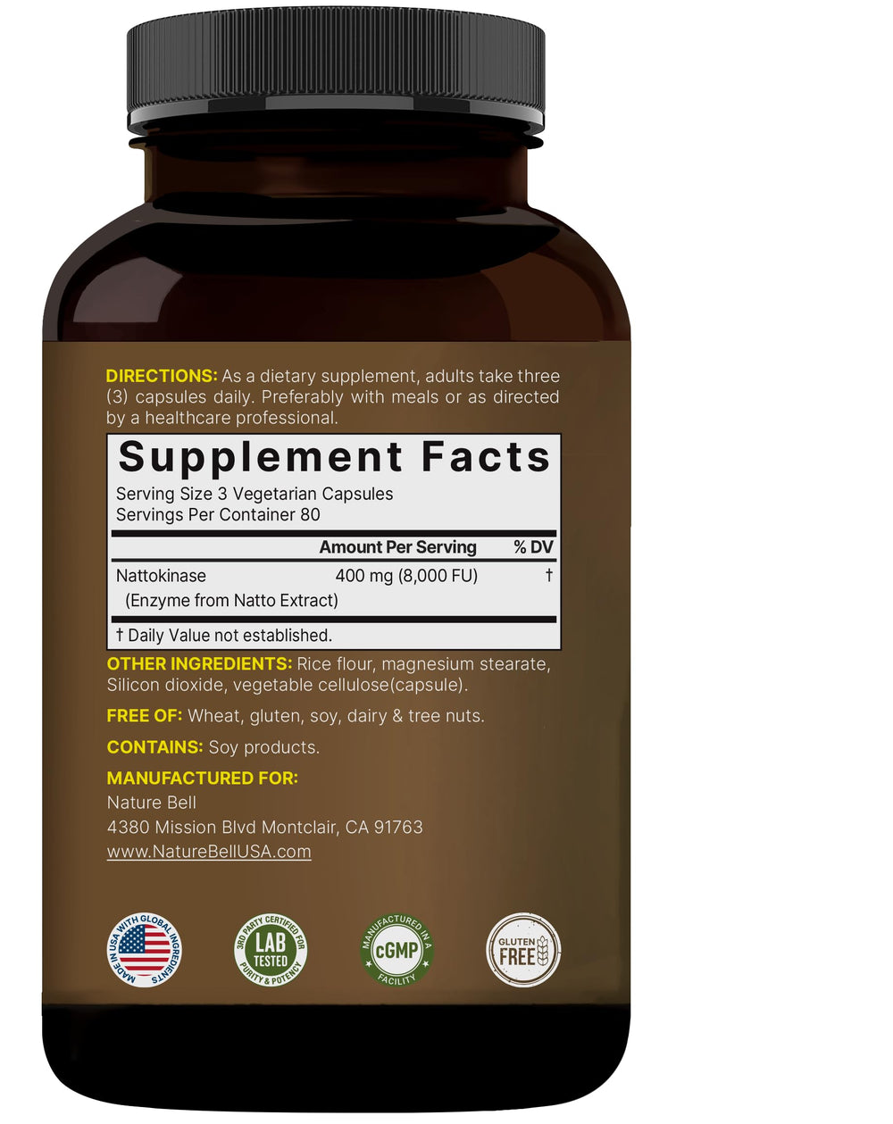 NatureBell nattokinase bottle on a clean counter for easy daily supplementation