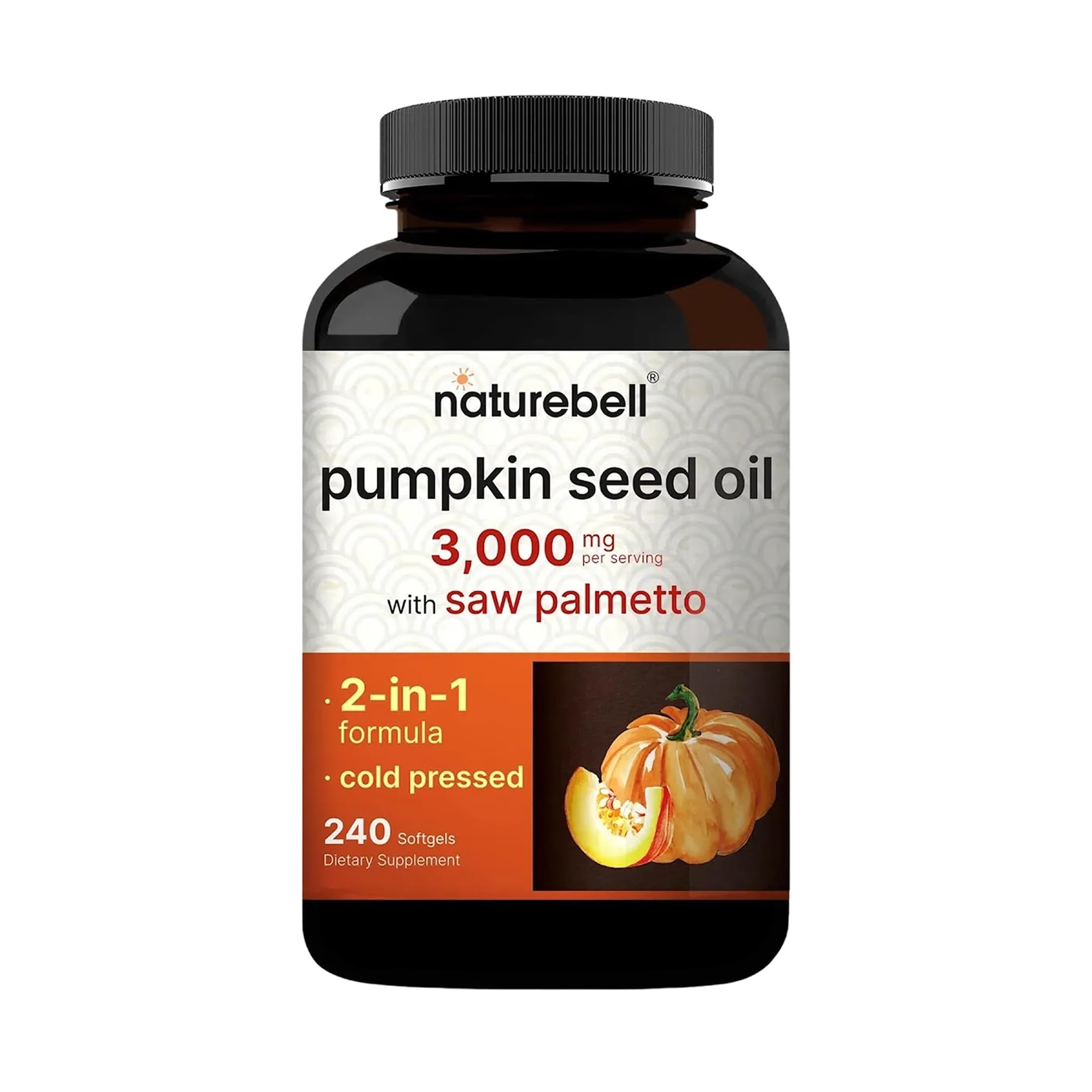 NatureBell Pumpkin Seed Oil packaging showcases purity for heart and bladder wellness.