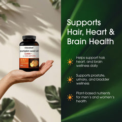 NatureBell Pumpkin Seed Oil softgels on a tray suggest easy daily supplementation.