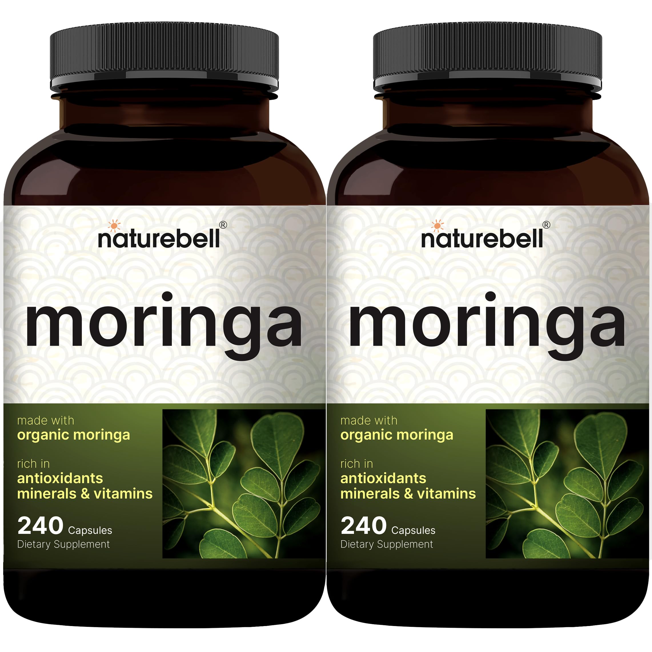 NatureBell Pure Moringa capsules bottle front highlights high potency and energy support.