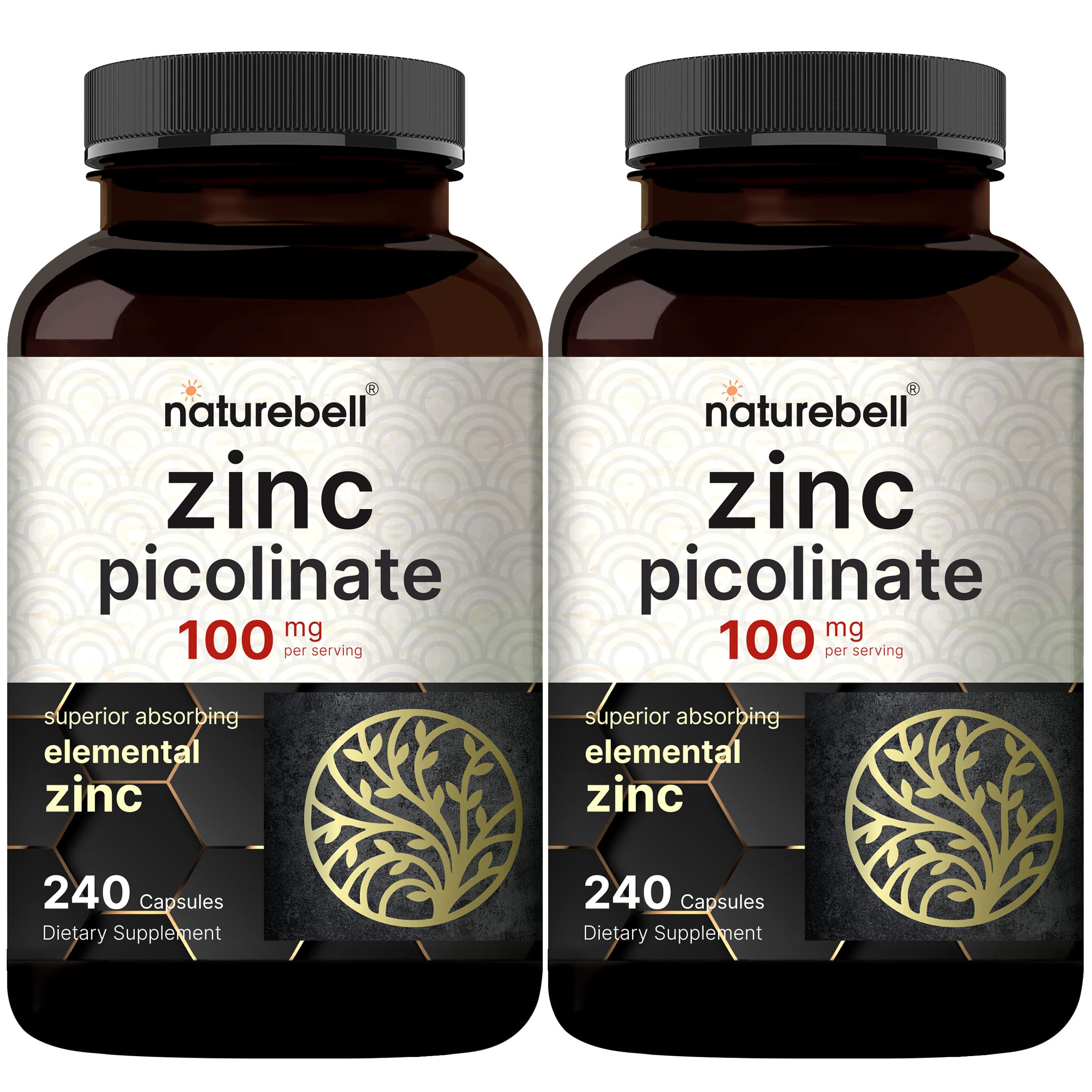 NatureBell zinc 100mg bottle with capsules for daily immune support.
