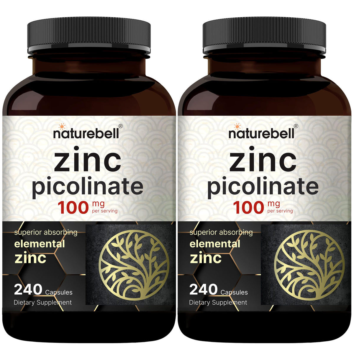 NatureBell zinc 100mg bottle with capsules for daily immune support.