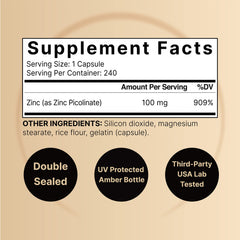 NatureBell zinc picolinate pills in a glass bottle for daily use.