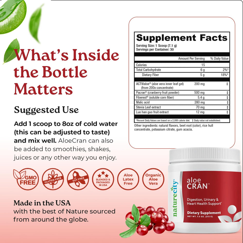 NatureCity AloeCran made in USA cgmp badge signals quality manufacturing