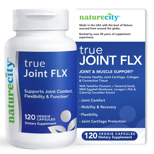 NatureCity TrueJoint FLX bottle front promotes joint support and mobility.