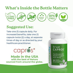 NatureCity Capros Amla label visible promoting vegan-friendly heart health support.