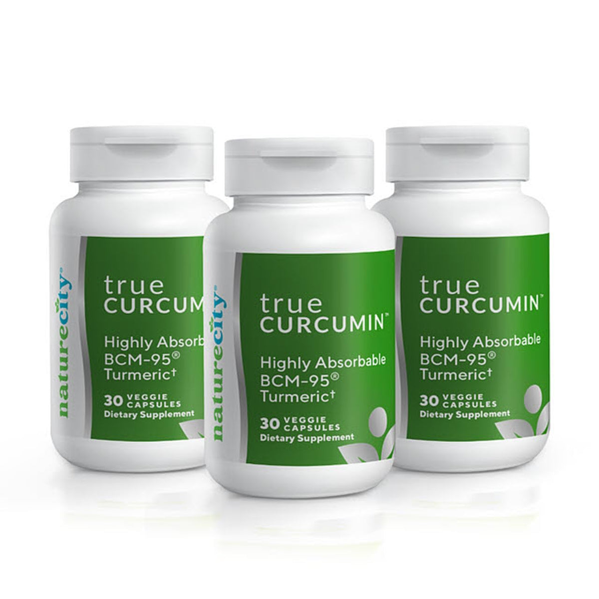 NatureCity True-Curcumin bottle showing BCM-95 formula for higher absorption and daily use.