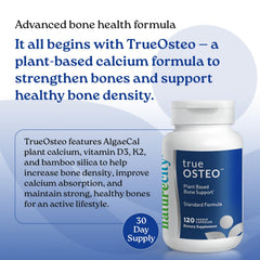 NatureCity True-Osteo bottle back label highlighting D3 and K2 nutrient synergy.
