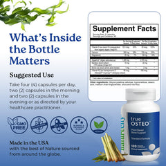 Lifestyle scene featuring NatureCity True-Osteo on a kitchen counter with healthy foods.