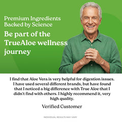 NatureCity True-Aloe bottle beside a glass of water for daily use.