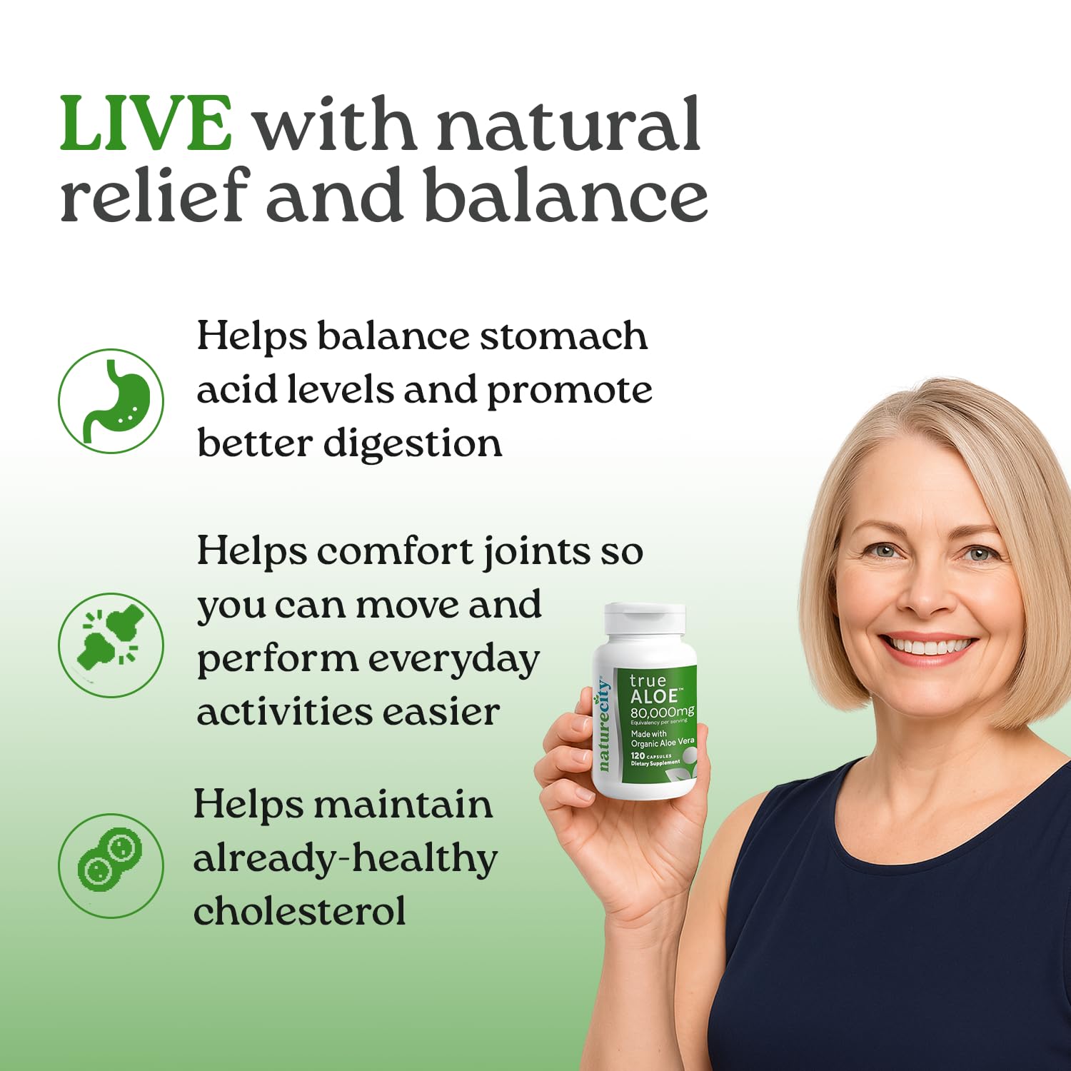 NatureCity True-Aloe organic aloe leaves, source of nutrients in the capsule formula.