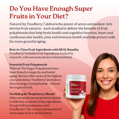 NatureCity True-Berry7 packaging communicates 30 servings and US-made quality.