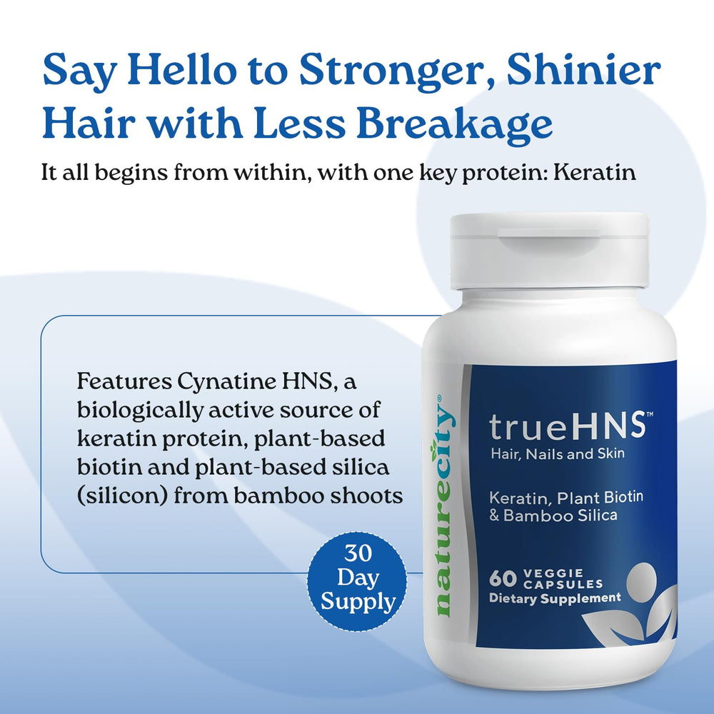NatureCity True-HNS capsules highlight skin hydration and resilient nails for daily use.