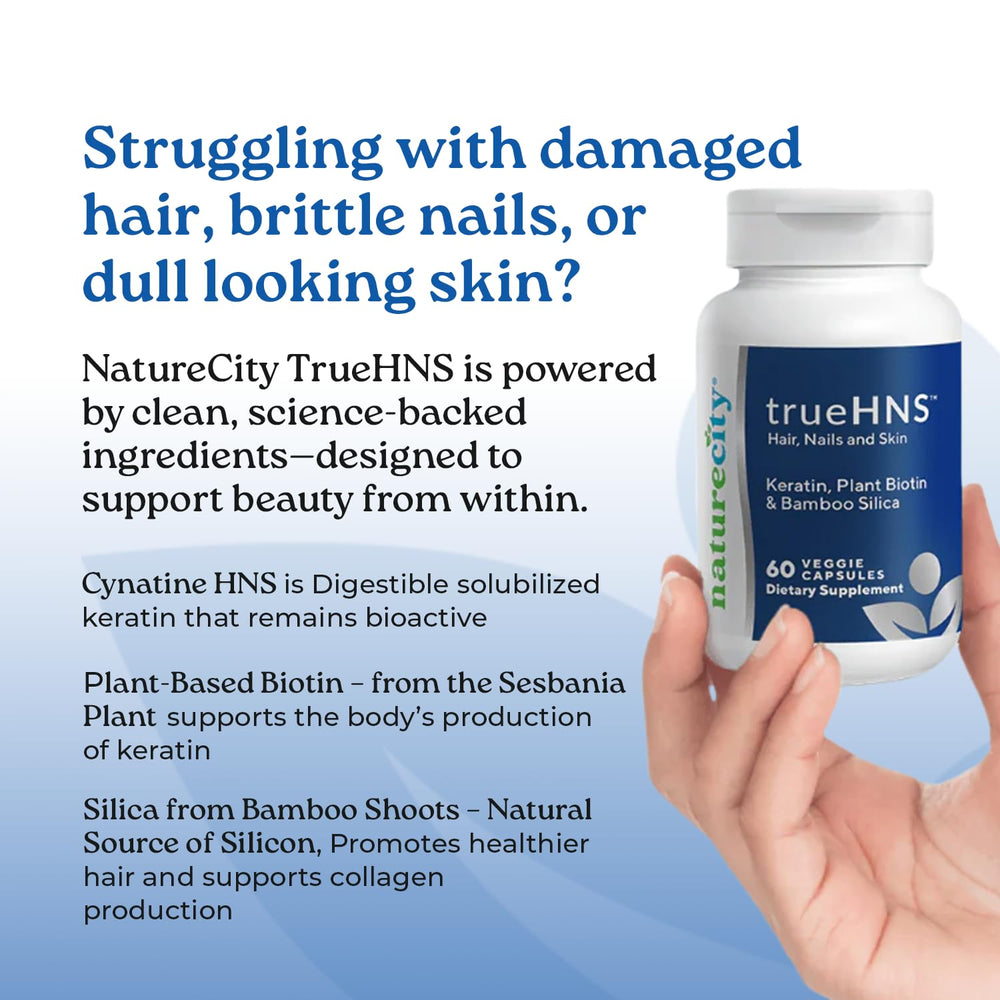 NatureCity True-HNS skin moisture and elasticity benefits visualized.