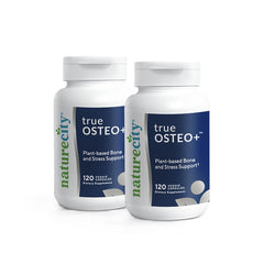 NatureCity True-Osteo+ bottle closeup shows plant-based calcium for bone support