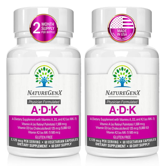 NatureGenX ADK Vitamin Supplement bottle front view highlighting bone-supporting vitamins.