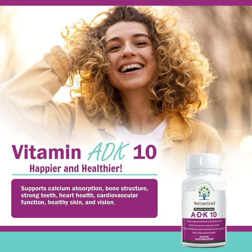 NatureGenX ADK10 dosage chart communicates D3 at 10,000 IU guidance.