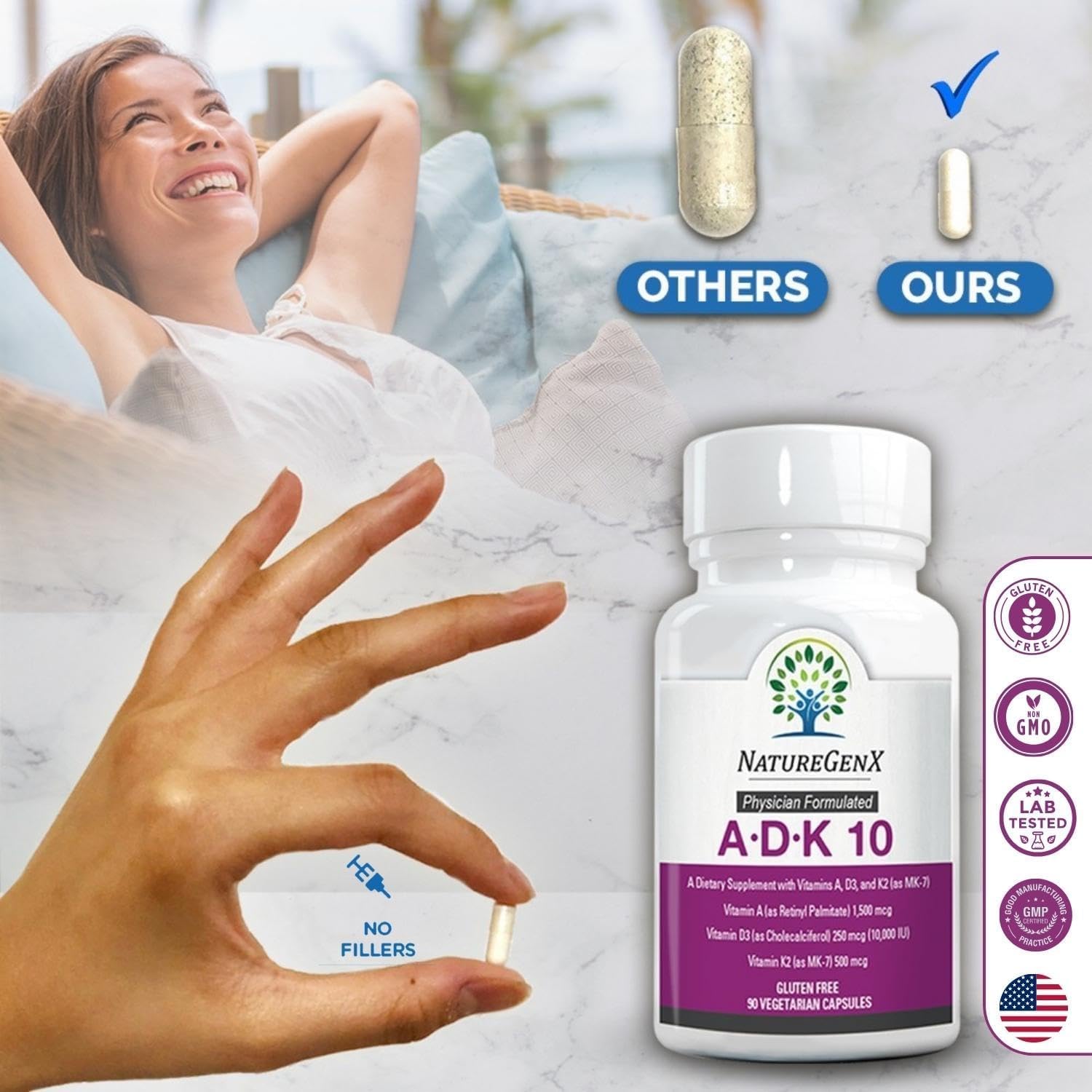 NatureGenX ADK10 plant-based capsules packaging signals eco-friendly design.