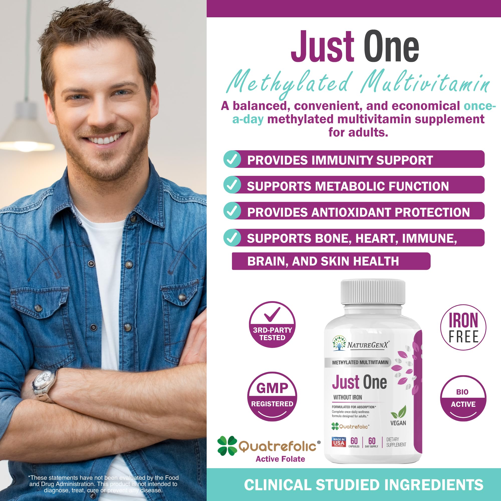 NatureGenX Just One Daily capsules on wood board for convenient daily use