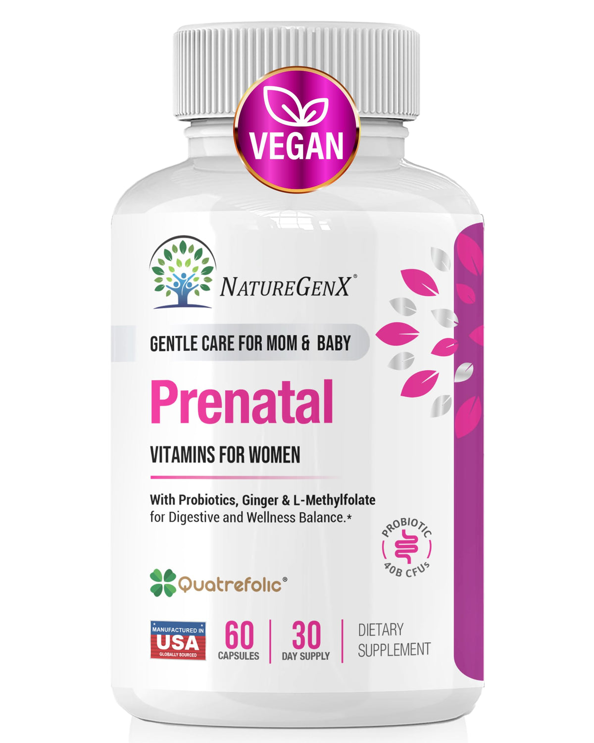 NatureGenX Methyl Prenatal bottle with easy-to-swallow capsules for daily prenatal support.