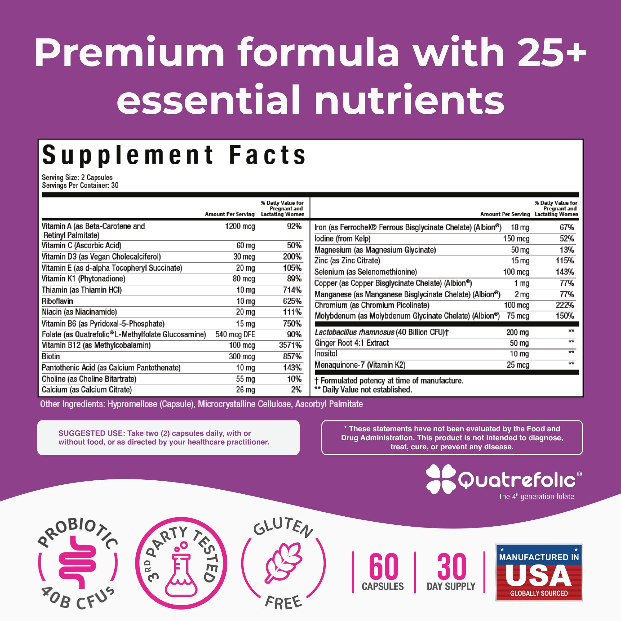 NatureGenX Methyl Prenatal label closeup highlighting methyl folate and iron content.
