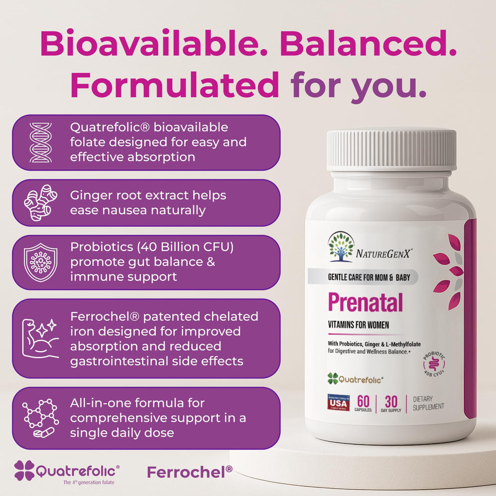 NatureGenX Methyl Prenatal probiotic blend image illustrating gut-friendly prenatal support.