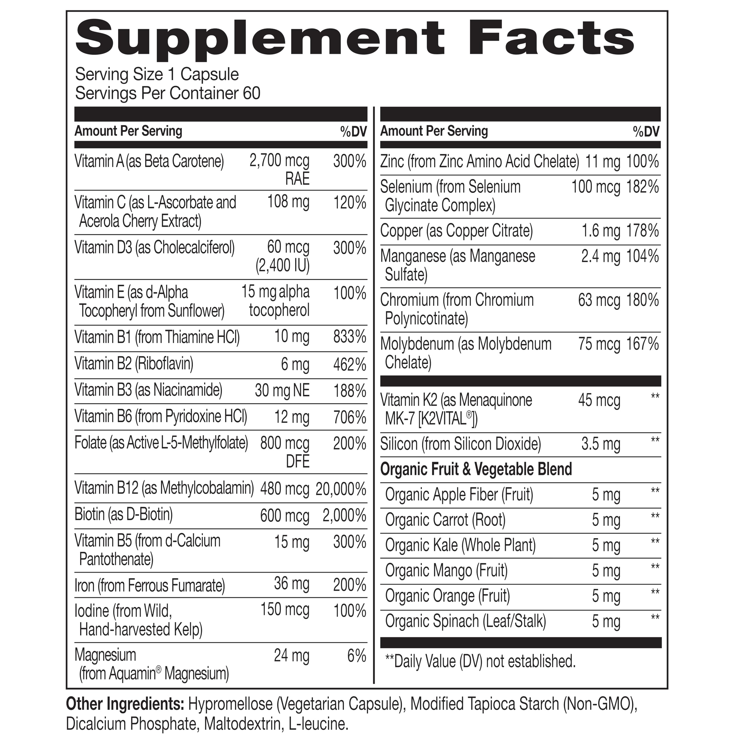 Naturelo Bariatric ingredients panel close-up features plant-based nutrients.