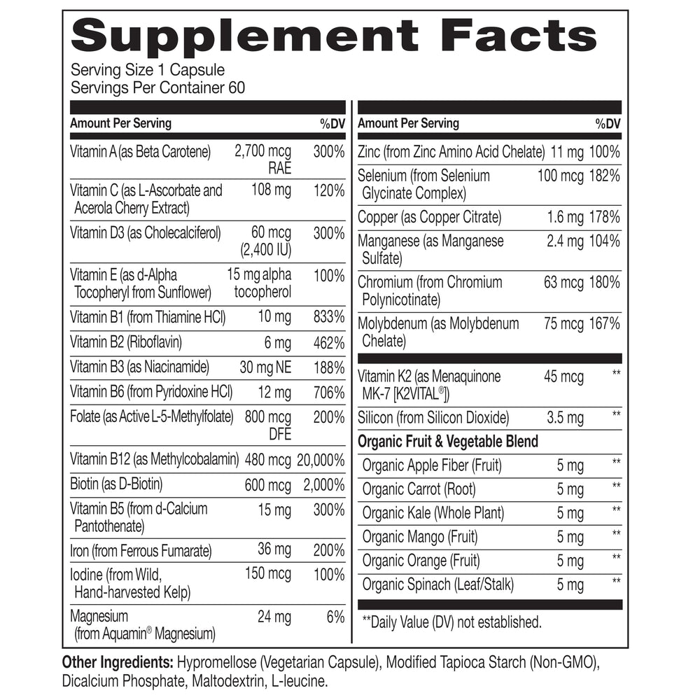Naturelo Bariatric ingredients panel close-up features plant-based nutrients.