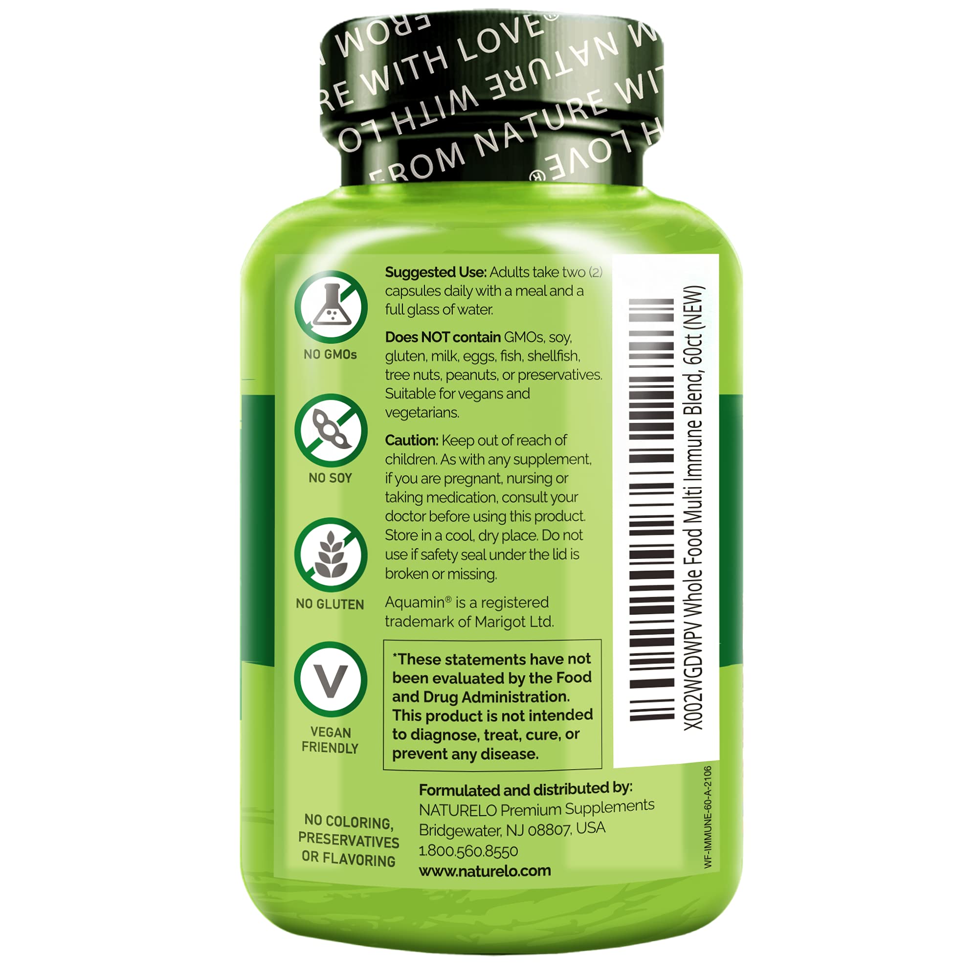 Naturelo daily-dosing guidance with two capsules per day.