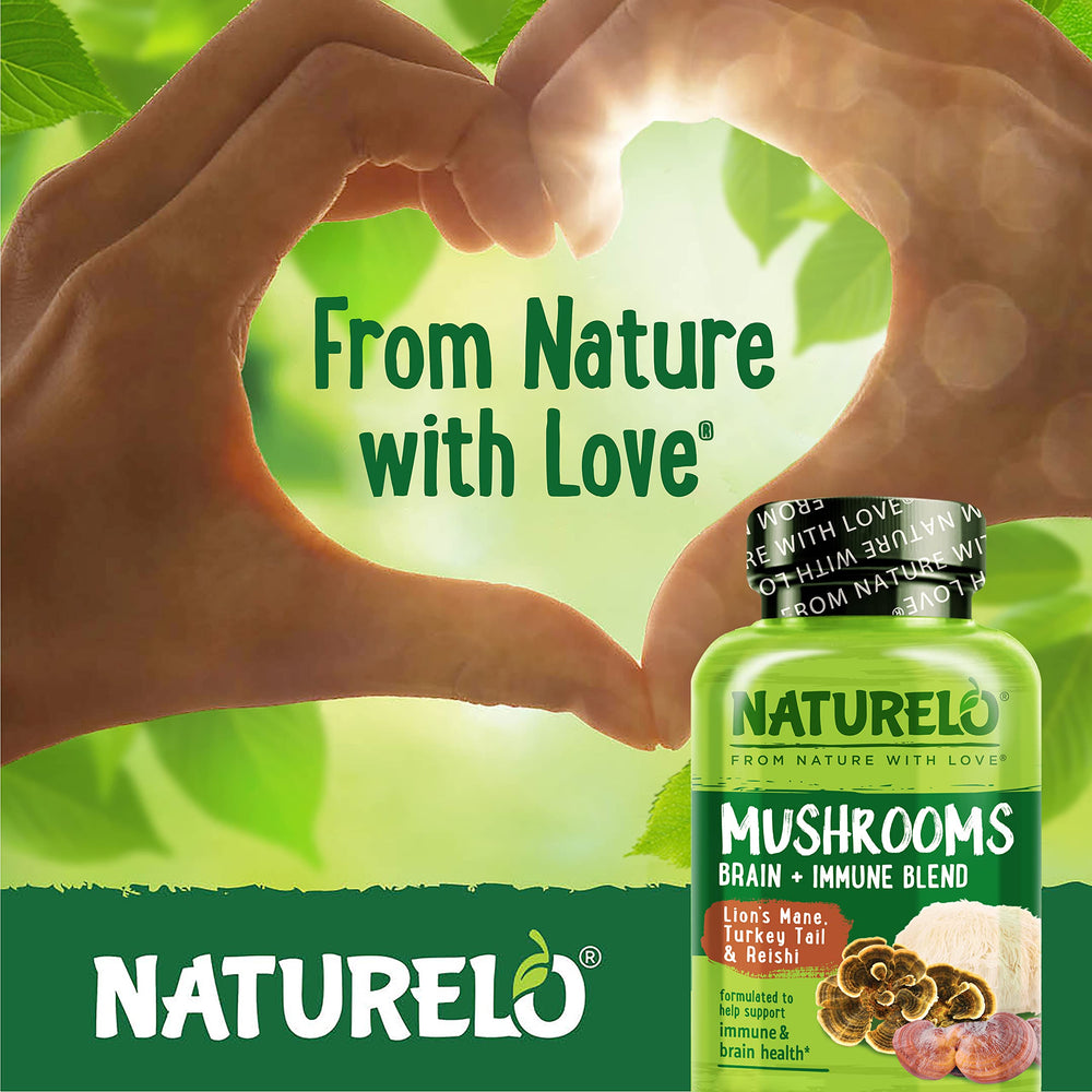 Naturelo daily routine setup with capsules and tea suggests easy everyday use.