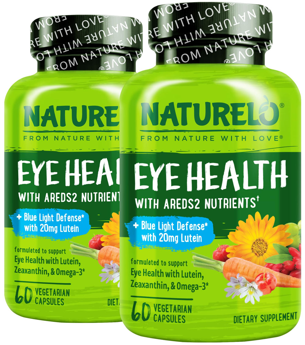 Naturelo Eye Vitamins AREDS2 bottle shown for daily eye support.