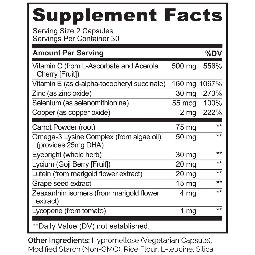 Naturelo Eye Vitamins capsules ready for vegan daily use.