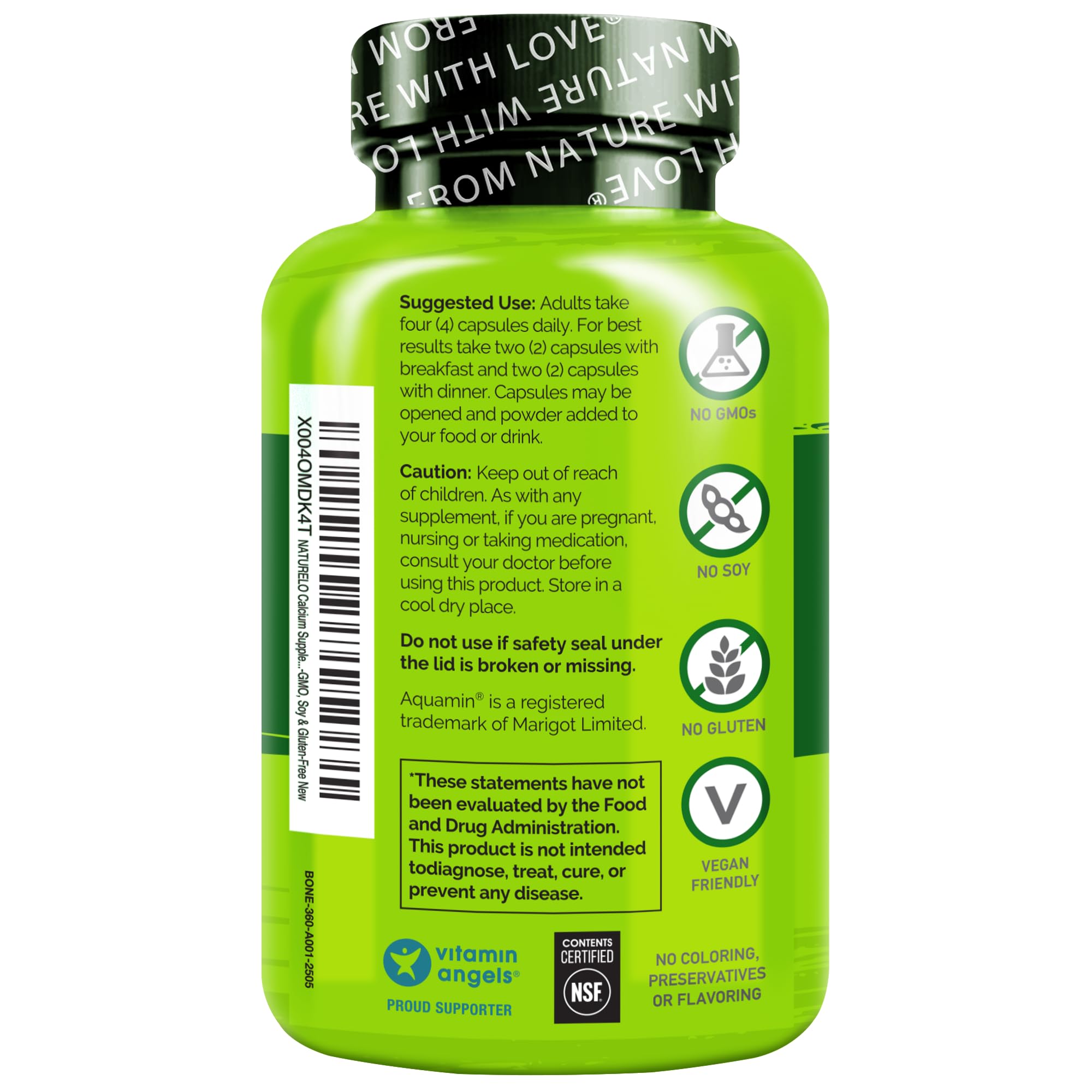 Naturelo gluten-free, soy-free, non-GMO capsules arranged neatly