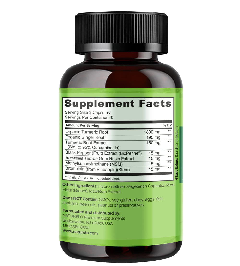 Naturelo MSM sulfur-form capsules suggest flexible joint tissue maintenance.