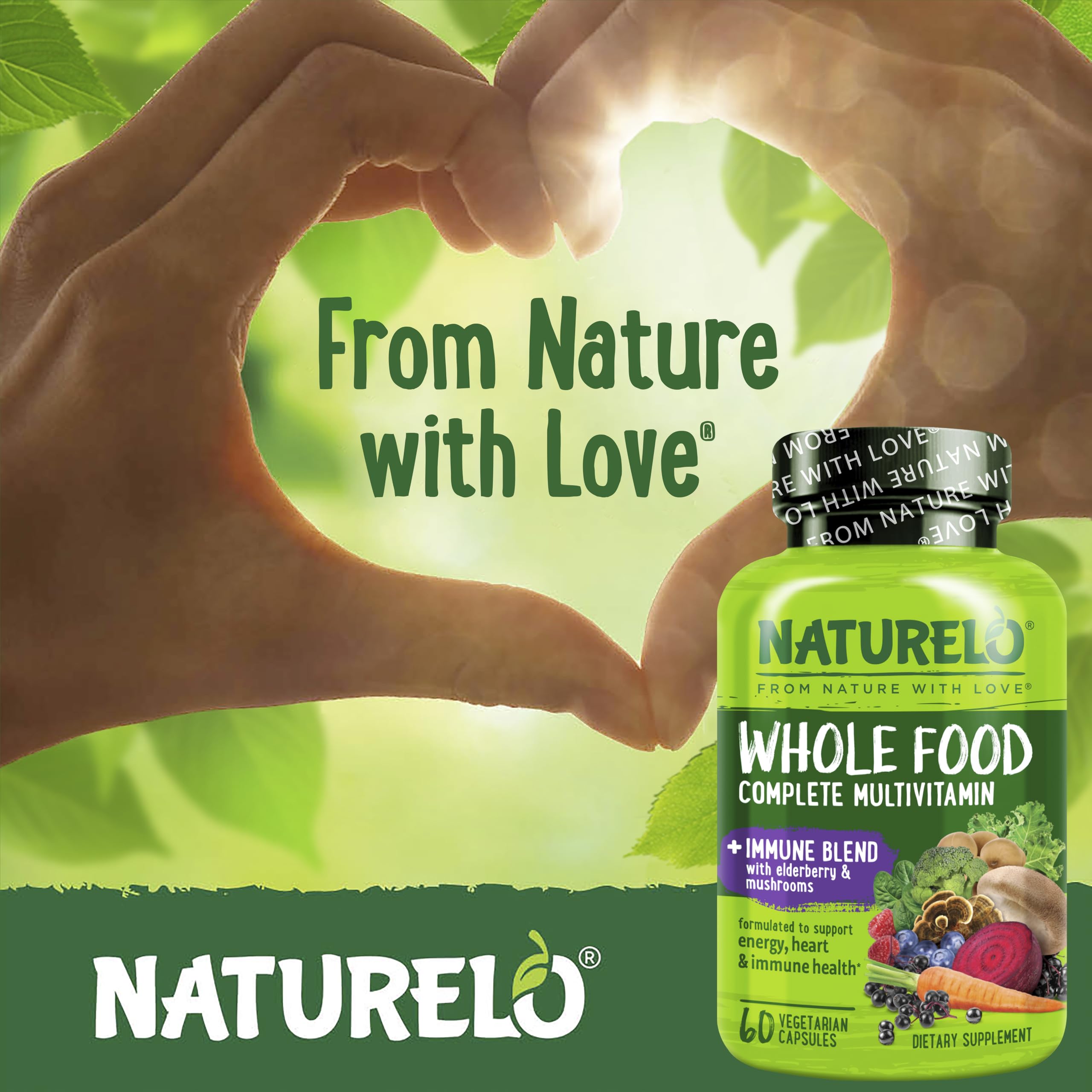 Naturelo label emphasizes non-GMO vegan gluten-free formulation.