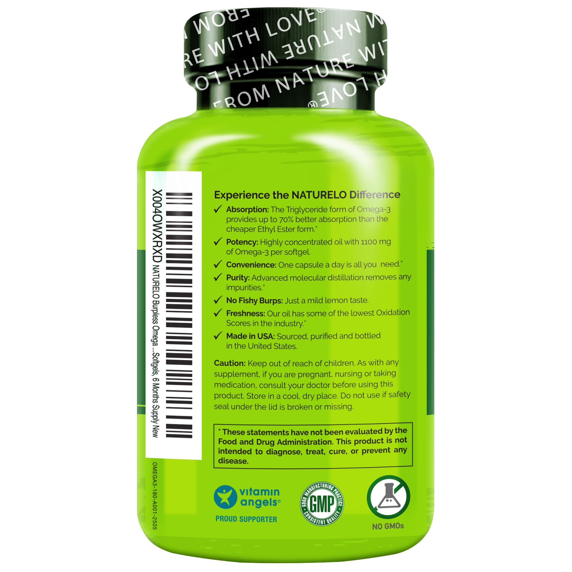 NATURELO six month supply packaging next to the bottle for long term use