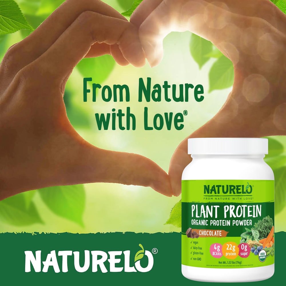 Naturelo organic pea and brown rice protein blend ingredients closeup