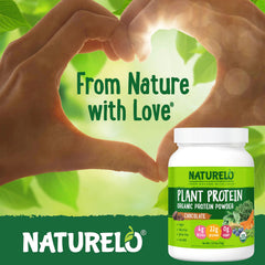 Naturelo organic pea and brown rice protein blend ingredients closeup