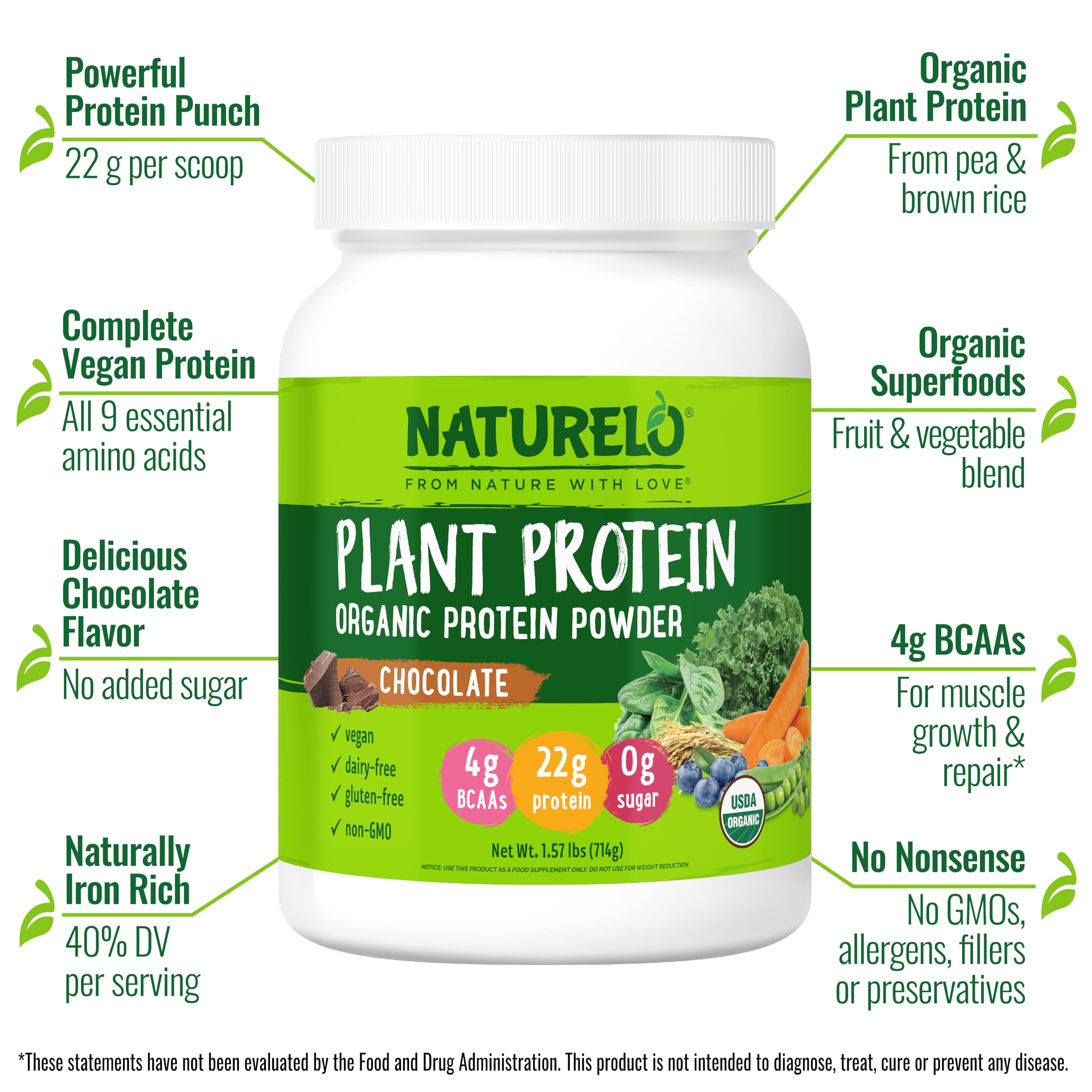 Naturelo chocolate protein powder scoop and shake illustrating creamy vegan protein