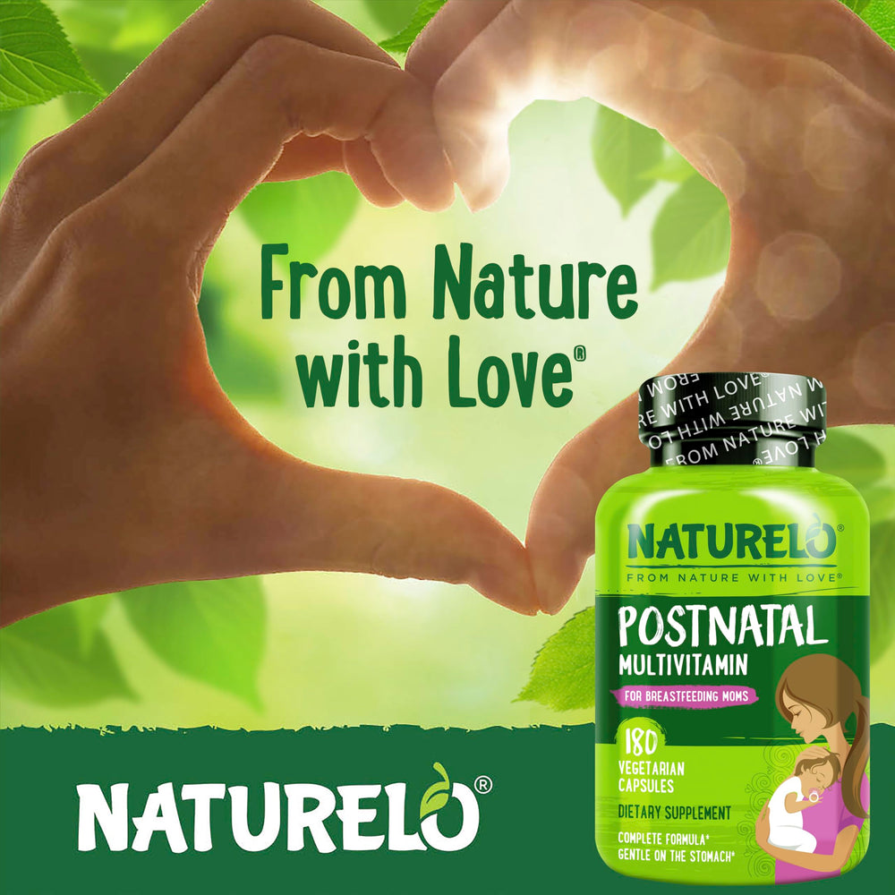 Bottle of Naturelo Postnatal Multivitamin on kitchen counter during daily routine