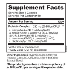 Naturelo delayed-release capsules protect probiotics from stomach acid.