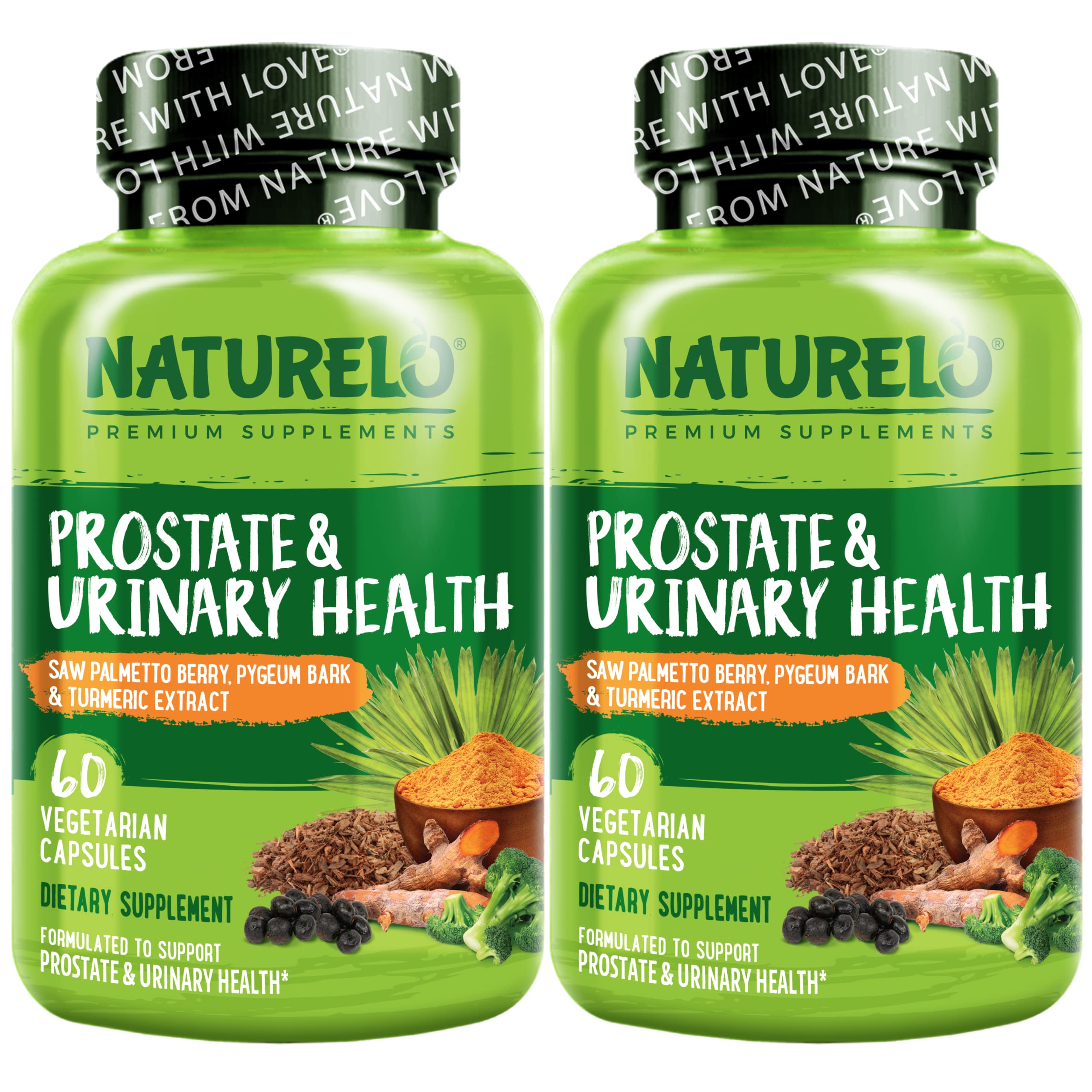 NATURELO Prostate Urinary Health bottle highlights a plant-based formula for daily support.