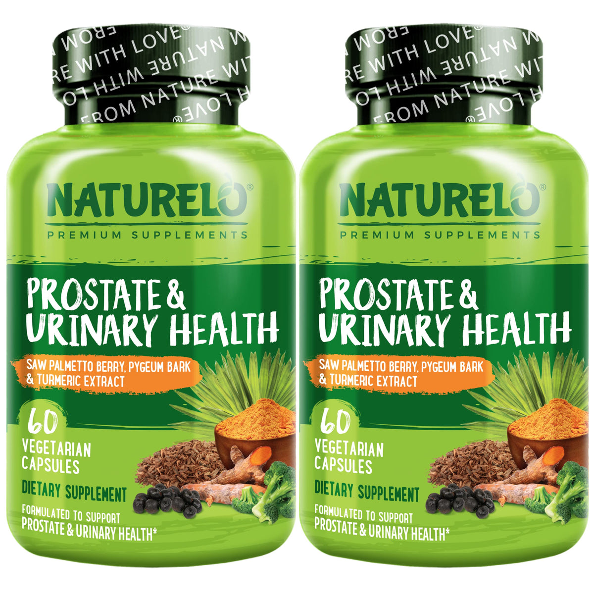 NATURELO Prostate Urinary Health bottle highlights a plant-based formula for daily support.