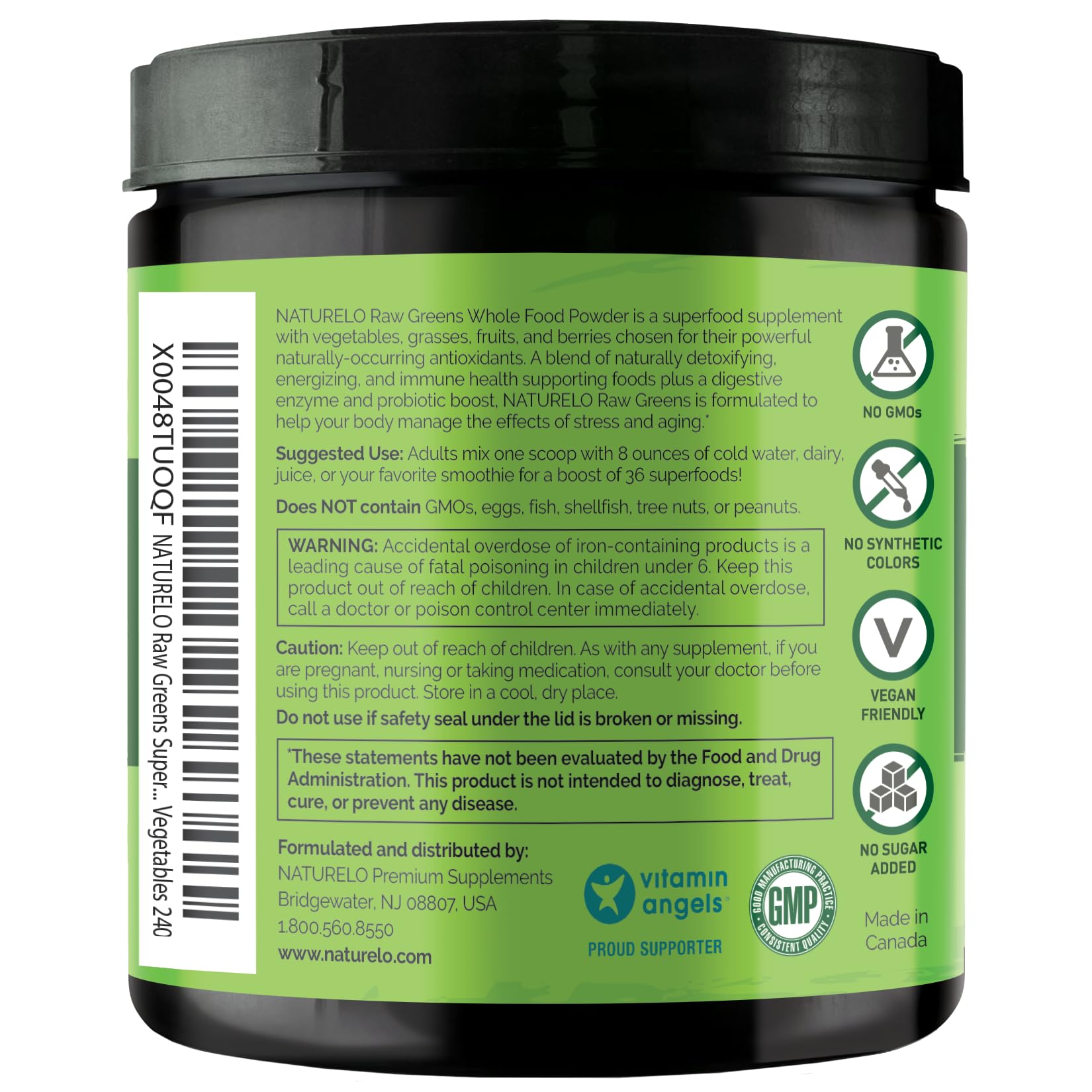 Naturelo Raw Greens fruit blend mango acai closeup — natural flavor and vitamins